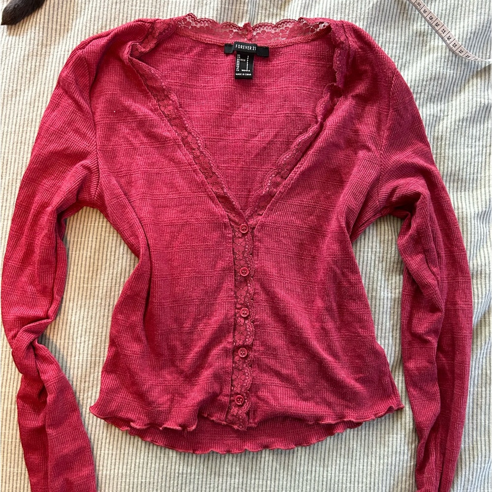 Lace trimmed longsleeve top from f21